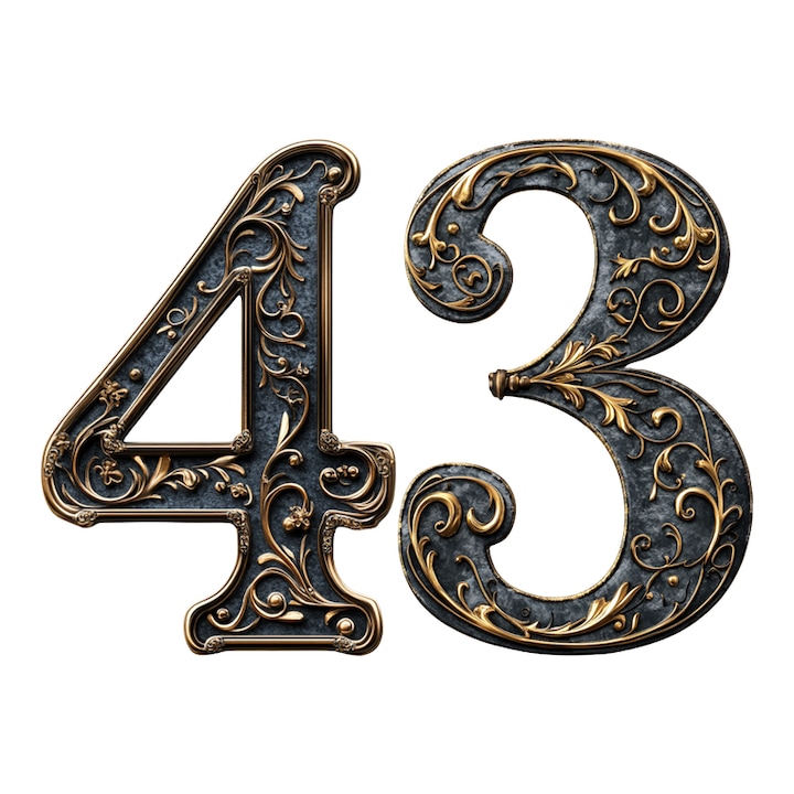 Numar cifra 43, Pentru casa, Efect 3D, Numere de usa, cutie postala, apartament, hotel, birou, camera, curte, cafenea, Autoadeziv, Cri-Flo, Culoare Negru, Inaltime 8 cm