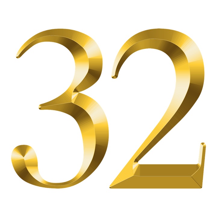 Număr pentru ușă 32, Cri-Flo, autoadeziv, 3D, auriu, 8cm