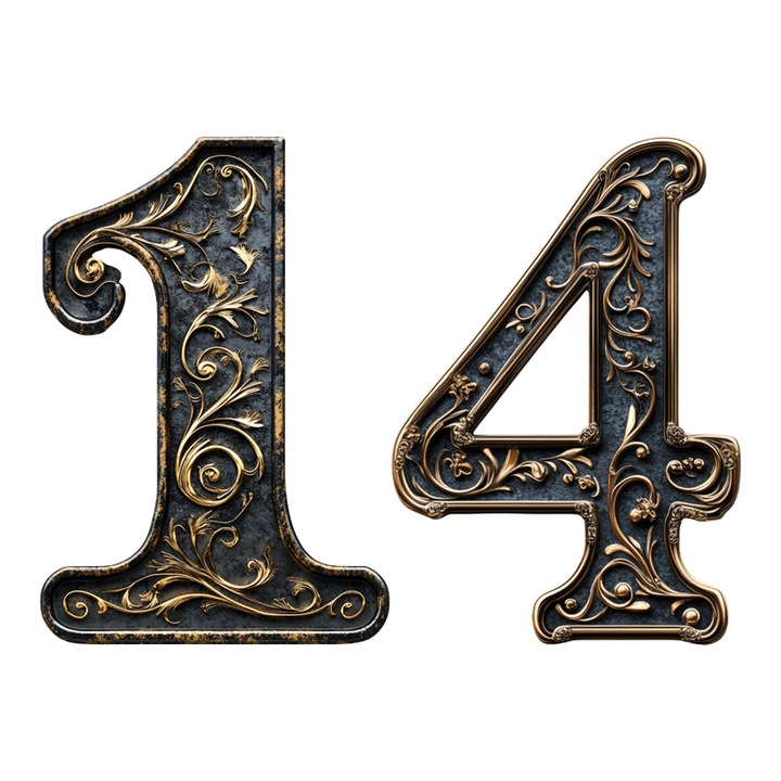 Număr pentru ușă 14, CRI-FLO, efect 3D, autoadeziv, negru, 8 cm