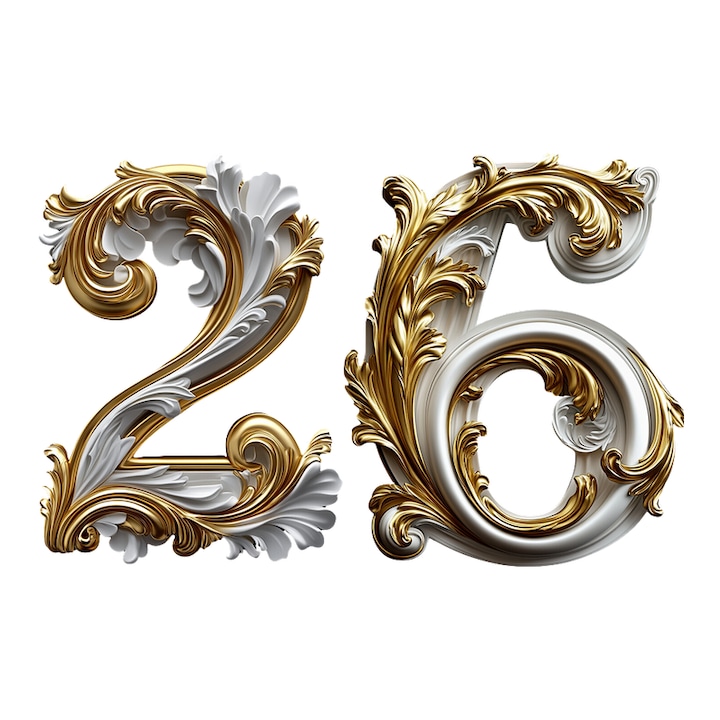 Numar cifra 26, Pentru casa, Efect 3D, Numere de usa, cutie postala, apartament, hotel, birou, camera, curte, cafenea, Autoadeziv, Cri-Flo, Culoare Alb, Inaltime 8 cm