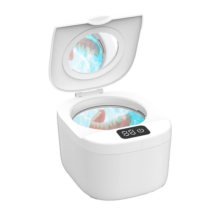 Ultrahangos tisztító készülék, Garsonal, 45kHz, UV + ultrahangos hatás, rozsdamentes acél tartály, fehér, 230ml