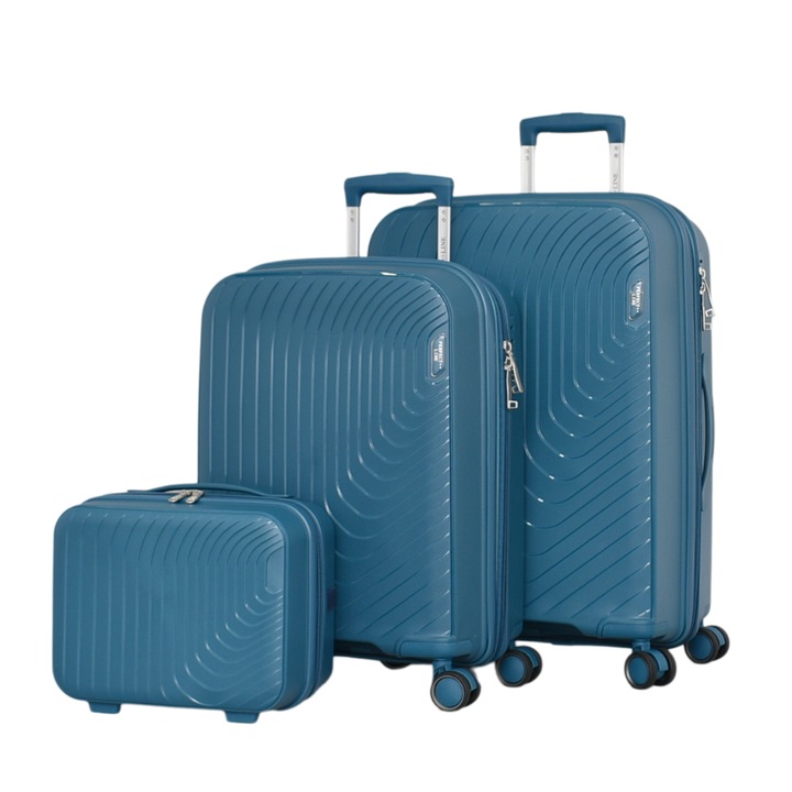 PERFECT++LINE PP 2004 bőrönd szett, bővíthető, 65/45/27 cm, kék, 3 darabos