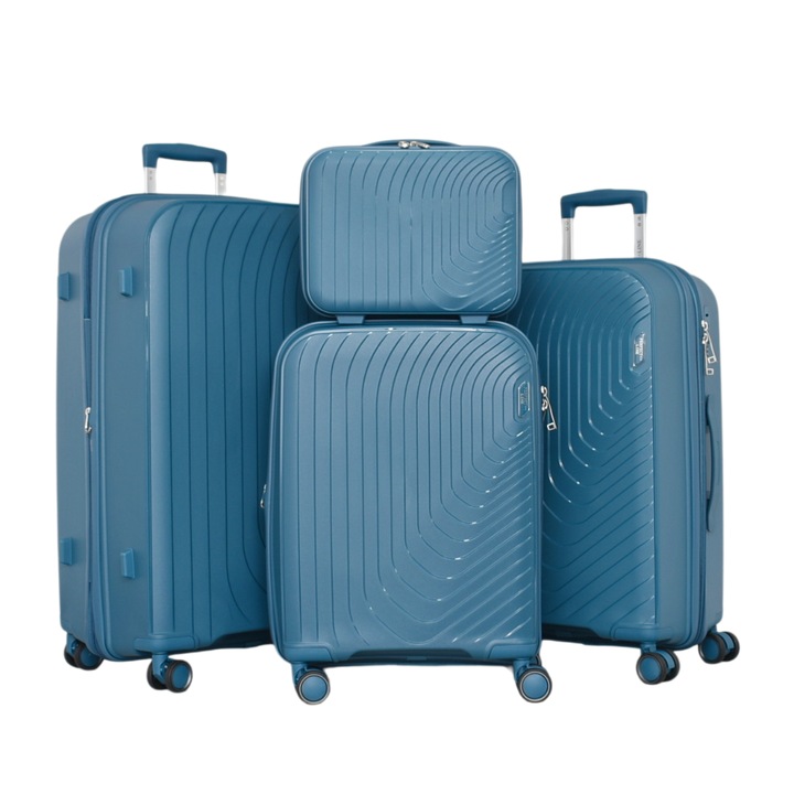 Set valize PERFECT++LINE PP 2004, Expander, 75/49/30 cm, Albastru, 4 piese