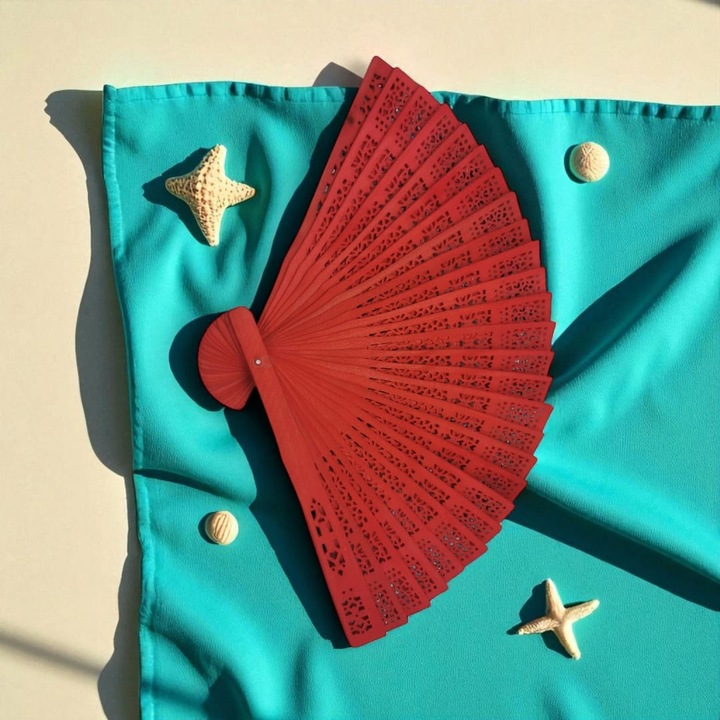 Evantai Pliabil Rosu din Bambus cu Decupaje Fine – Elegant & Natural, 20 cm, VisionXXI