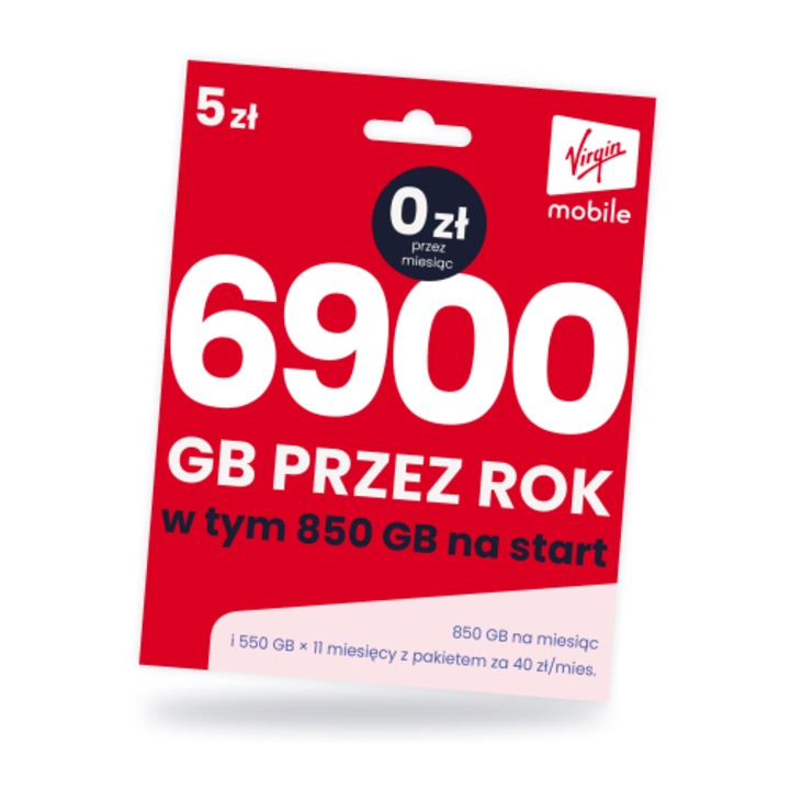 Cartela SIM, Virgin Mobile, 6900 GB, standard