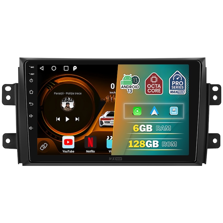 Navigatie Suzuki SX4 / Fiat Sedici 2006-2014 dedicata, MaxTech® PRO SERIES, 6 GB Ram 128 GB Rom OctaCore, Carplay & Android auto, Ecran 9” HD Touch, GPS, Wifi, Bluetooth, Radio, USB, EQ, DSP, Waze