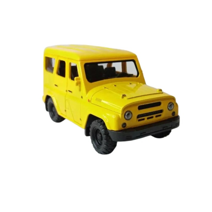 Jeep UAZ metalic, 1:18, Cu usi care se deschid, Duba retro galbena, Design clasic