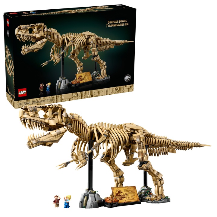 Set de constructie LEGO Jurassic Park 76968, schelet dinozaur Tyranozaur, 33cm, 3145 piese
