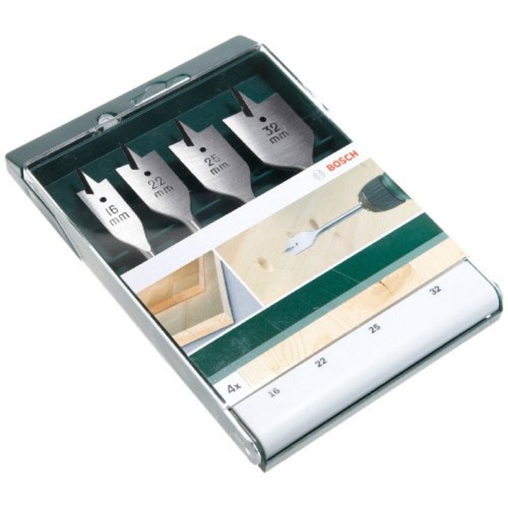 Set burghie Bosch pentru lemn, 16x160mm, 22x165mm, 25x165mm, 32x165mm, gri