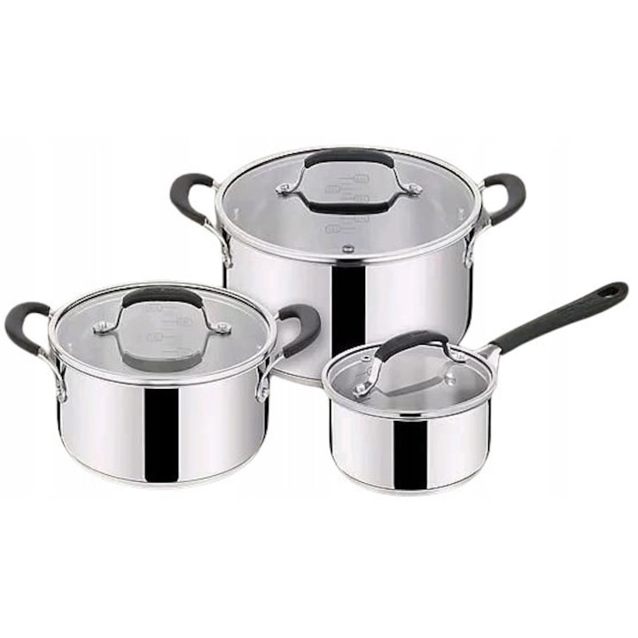 Комплект от 3 тенджери с капаци, Tefal, неръждаема стомана, 16 см/20 см/24 см, сребрист