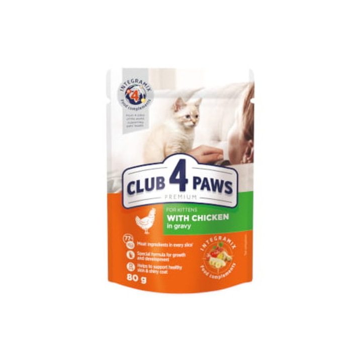 Hrana umeda pisici Club 4 PAWS, cu pui in sos, 80g