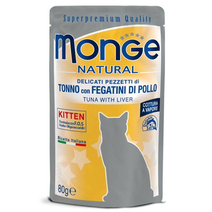 Hrana pisici Monge Kitten, ton si ficat pui, 80g