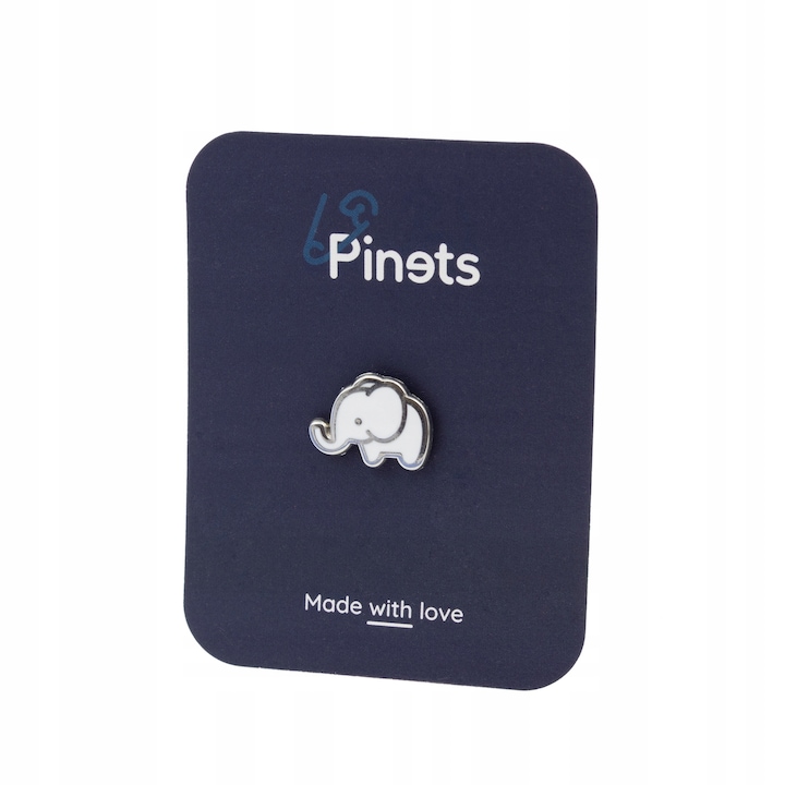 Pin dama, Pinets, elefant alb cu contur argintiu, 2x1.6cm, alb-gri metalizat