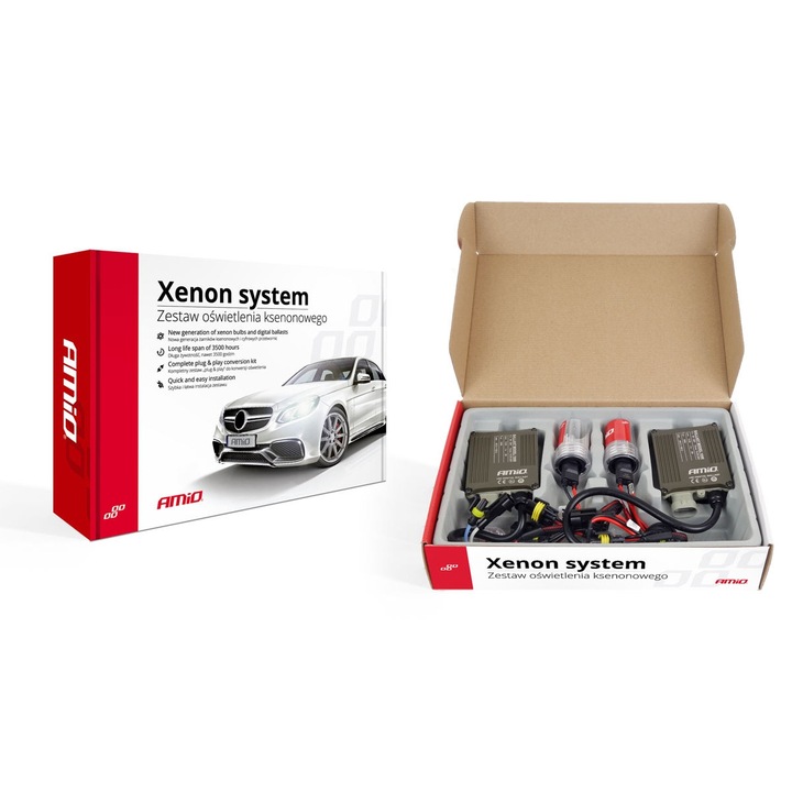 Комплект ксенонови крушки AMiO HB1 9004 HB5 9007 4300K, 2 x 35W, 9-36V, размери 70x85x30mm