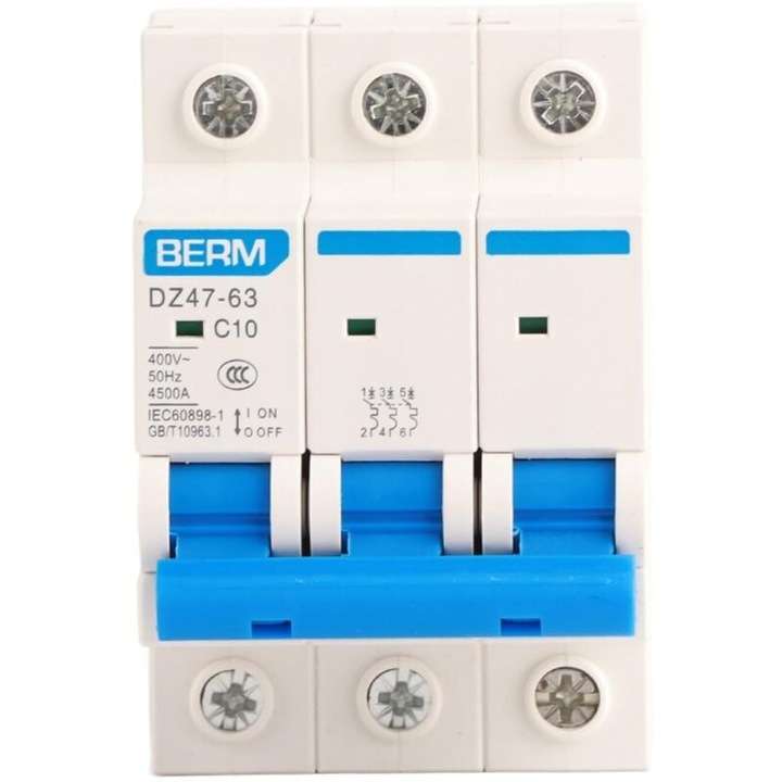 Disjunctoare miniatura 3p, 400V, 10A, 20.000 cicluri, montare pe sina DIN 35mm