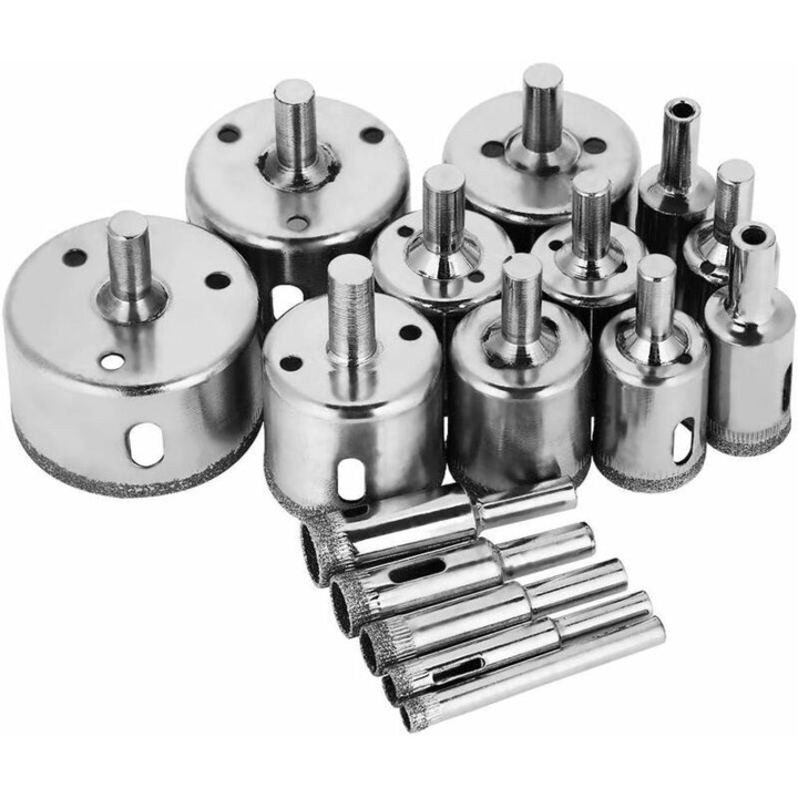 Set 16 burghie pentru sticla, pentru gaurire, dimensiuni 5-50mm, multicolor