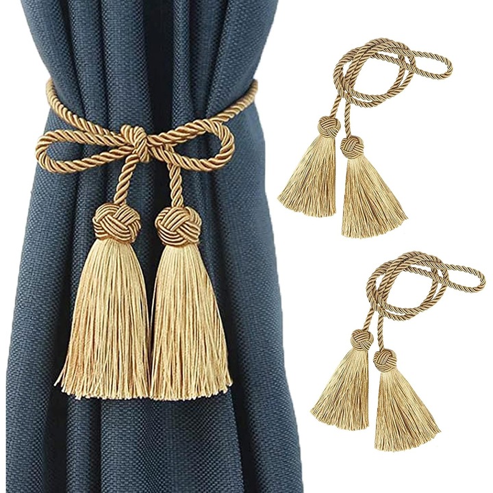 Set de legaturi pentru perdele cu ciucuri, auriu, 96cm