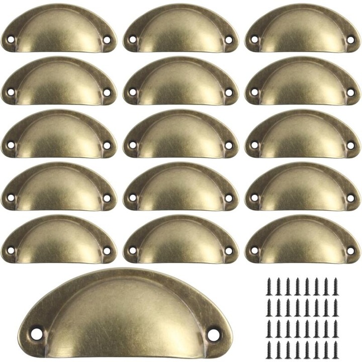 Set 16 manere vintage pentru sertare, metal galben, 7x3cm