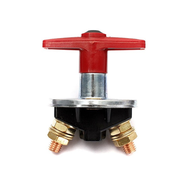 Intrerupator electric 200A, 12V/24V, metalic, argintiu+rosu, dimensiuni 68x90mm