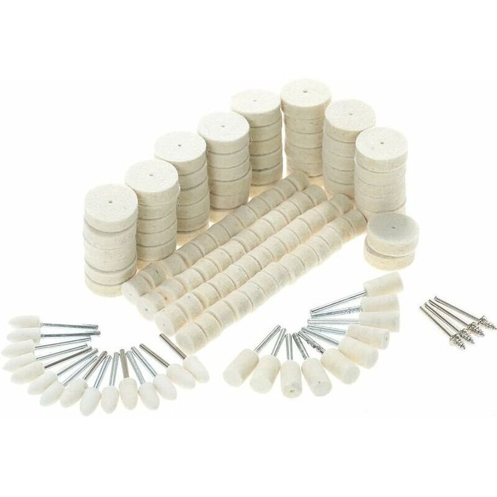 Set 129 accesorii polisare lana, diverse forme, crem