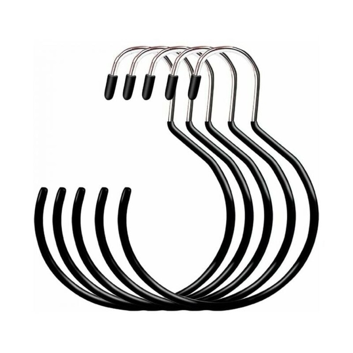 Set 5 suporturi rotunde pentru esarfe, negru, 19x14x9.3 cm