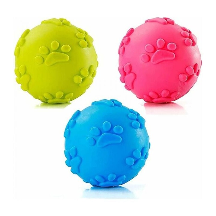 Set de 3 mingi pentru caini, jucarii interactive, din cauciuc non-toxic, pentru curatarea dintilor, pentru caini mici si medii