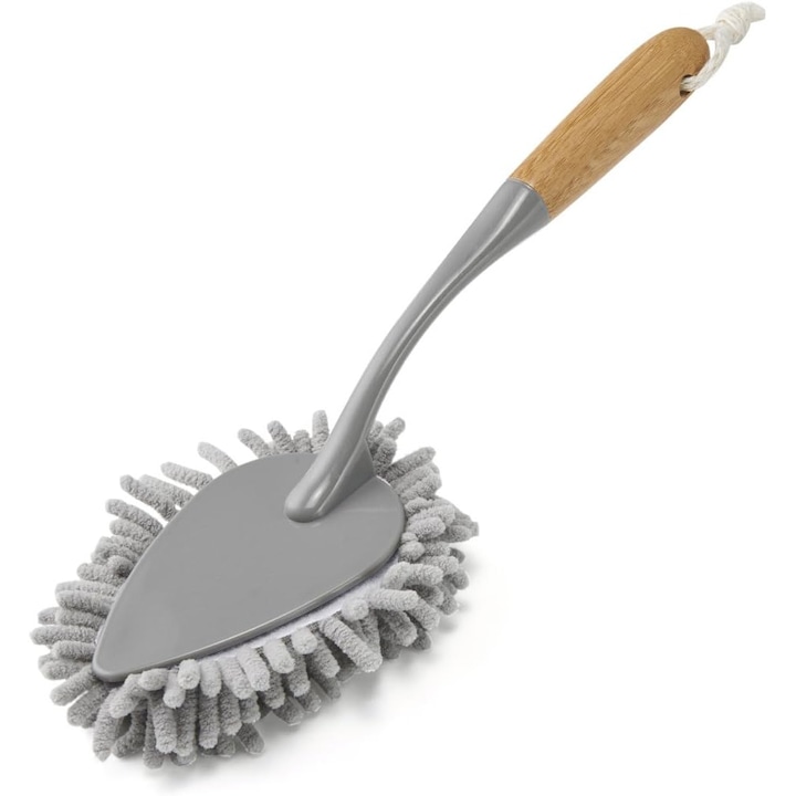 Perie cu maner din bambus natural, gri/lemn, 8x4x33.5cm