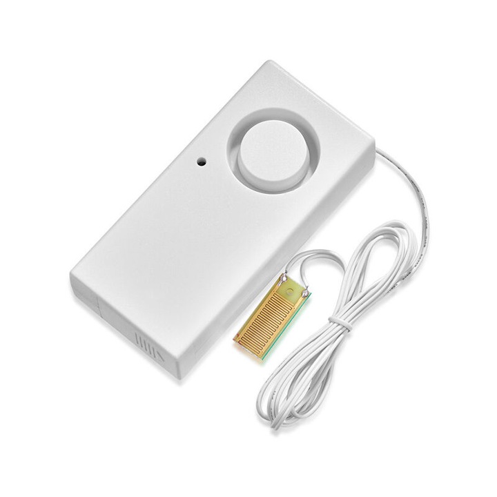 Detector de apa, 120dB, senzor de alarma pentru nivelul apei, alb
