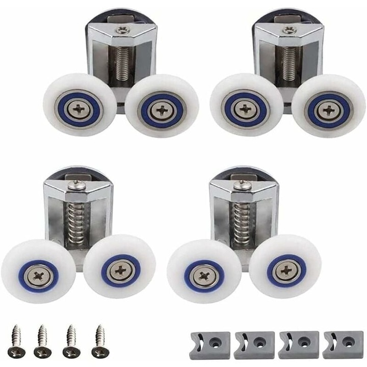 Set 4 roti duble pentru usi de dus, aluminiu, 26mm