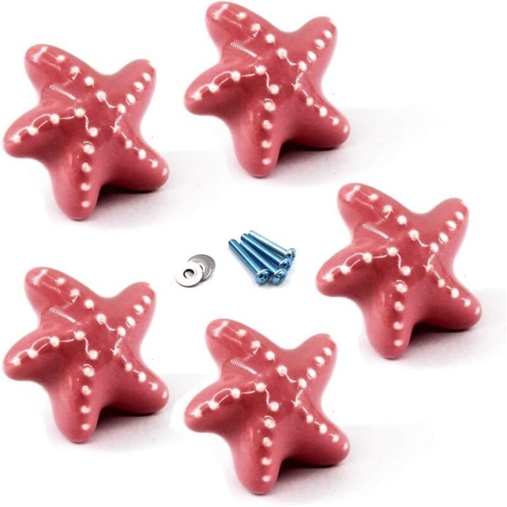 Set manere ceramice pentru sertare, set de 5, roz, 47x33x17mm