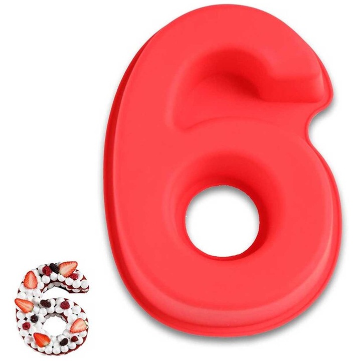 Forma de copt din silicon, model numarul 6, rosu, 27x18.8x5.8cm