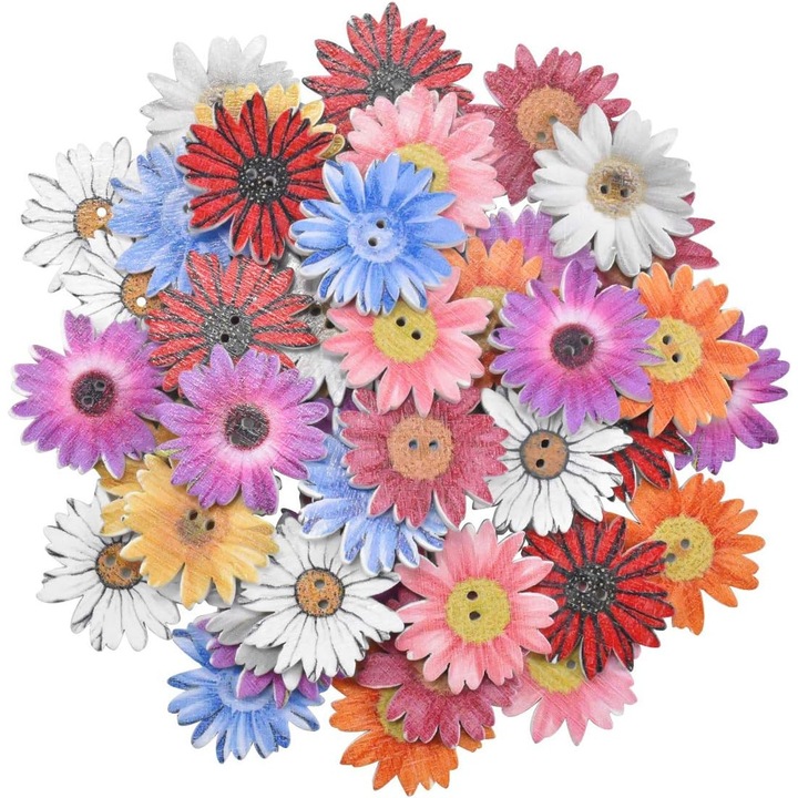 Set 50 petice florale, model crizanteme 25mm, multicolor, pentru cusut si decorare