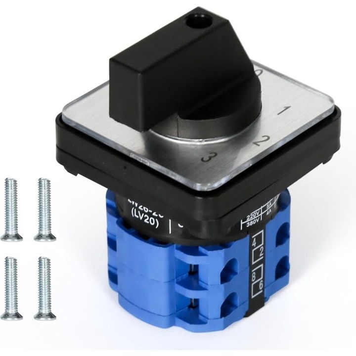 Intrerupator rotativ universal 4 pozitii 8 terminale, 20A, rezistent la temperaturi ridicate, design inchis