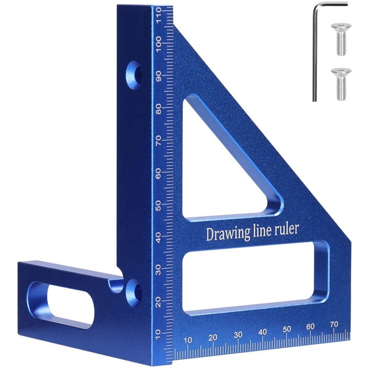Rigla de masurare unghiulara din aliaj de aluminiu, 45/90 grade, rosu, 112x85x79mm
