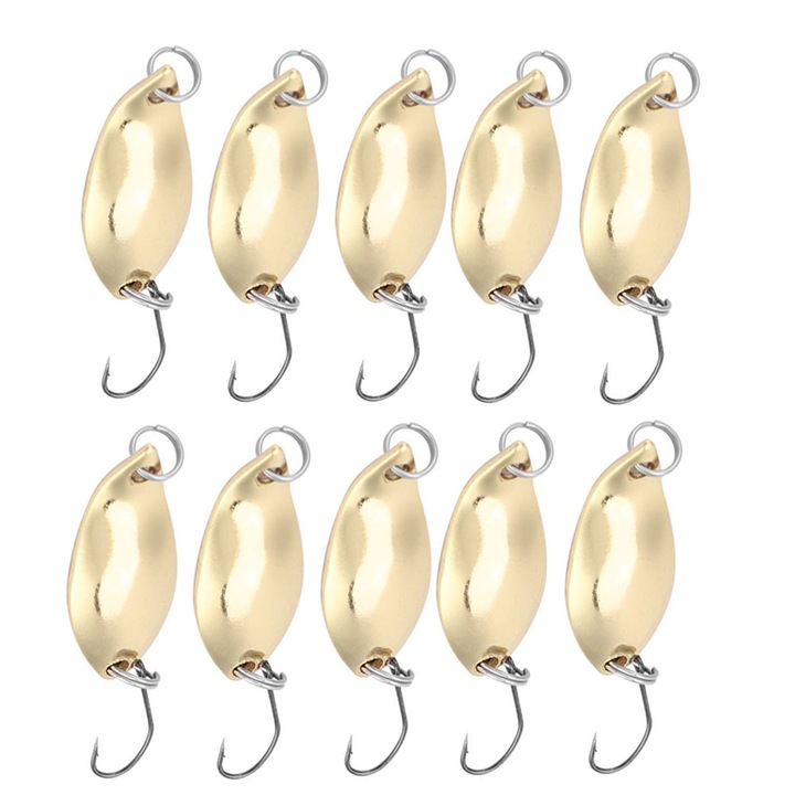 Set 10 momeli de pescuit, metalice, aurii, 2.5g, 3.2cm