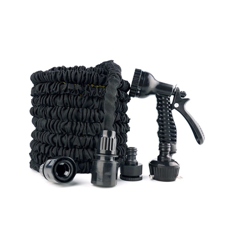 Разтегателен градински маркуч 7,5м с пистолет със 7 функции черен