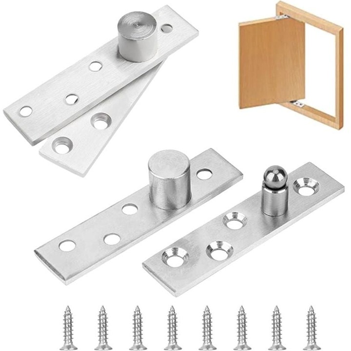 4 db 360 fokban elforgatható, rejtett, rozsdamentes acél ajtózsanér készlet, 7.5x1.8x0.3cm, ezüst