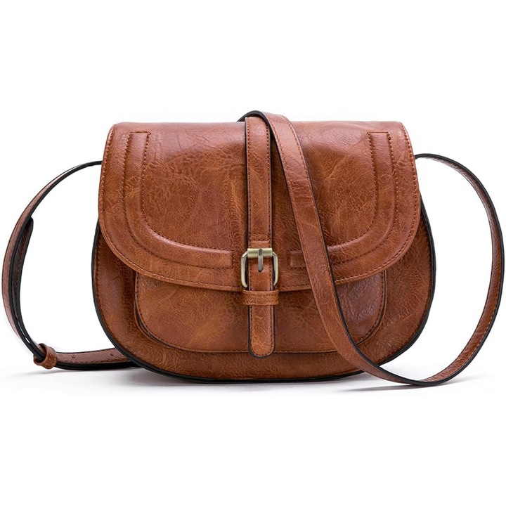 Női crossbody táska, vegán bőr, 23.5x9.5x18cm, állítható pánt, barna