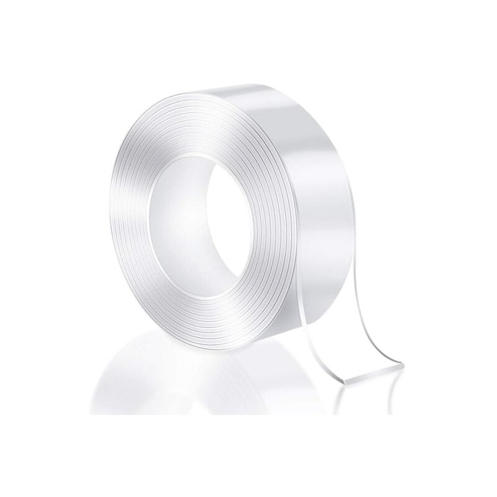 Banda adeziva dublu fata transparenta reutilizabila, 2cm x 1m, set