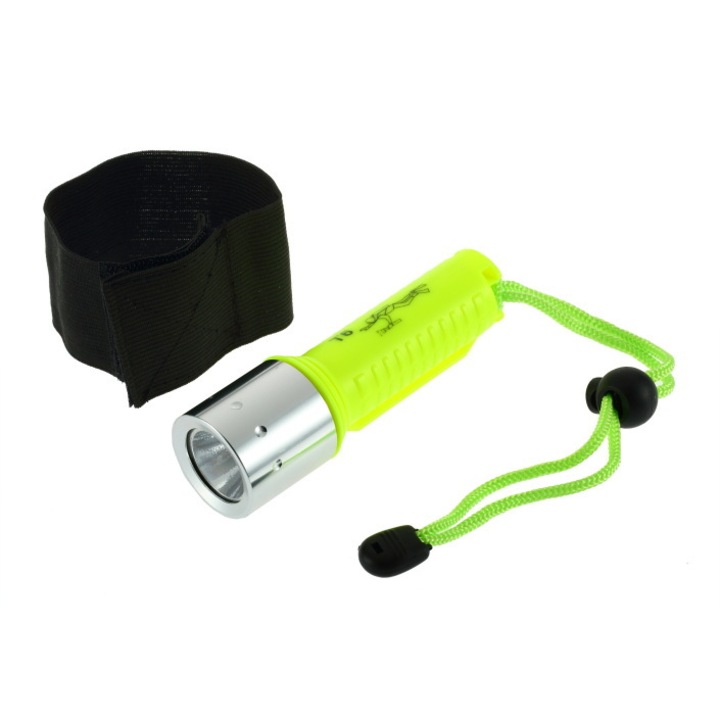 Búvárlámpa T6, újratölthető, 100m mélységig, 120mm, sárga