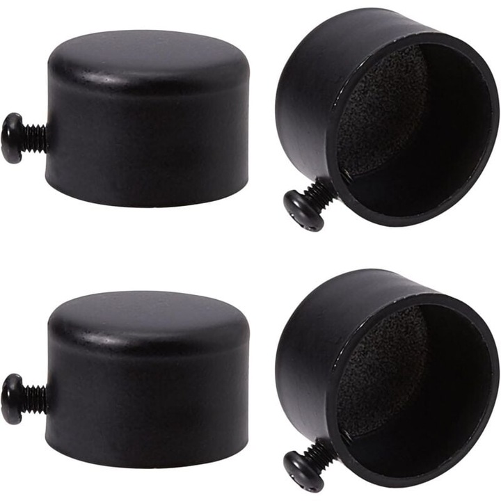 Set 4 capete pentru bara perdea, metal, cilindrice, negre, 28mm