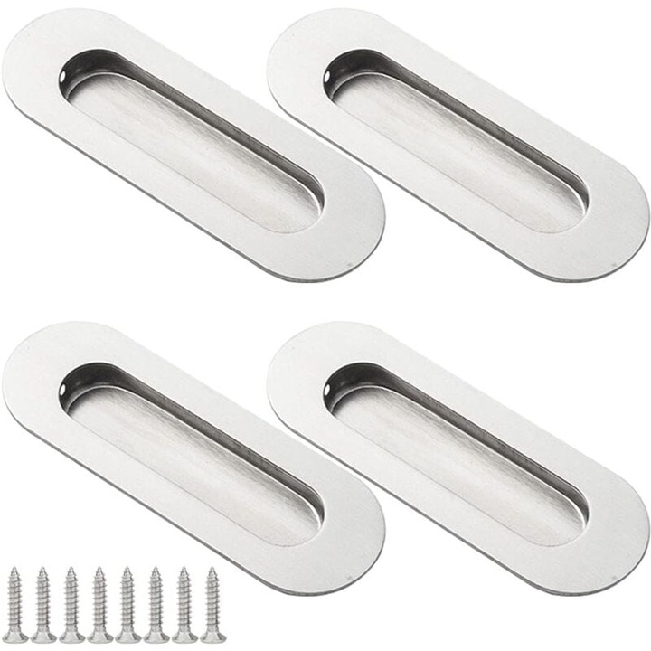 Manere usi glisante set 4 bucati oval, inox 304, 120x40mm, pentru dulapuri si mobilier