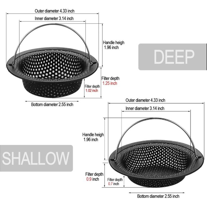 Комплект 2 Филтри за мивка с дръжка, Черни аксесоари за мивка, Размери 6.5см x 8см x 11см