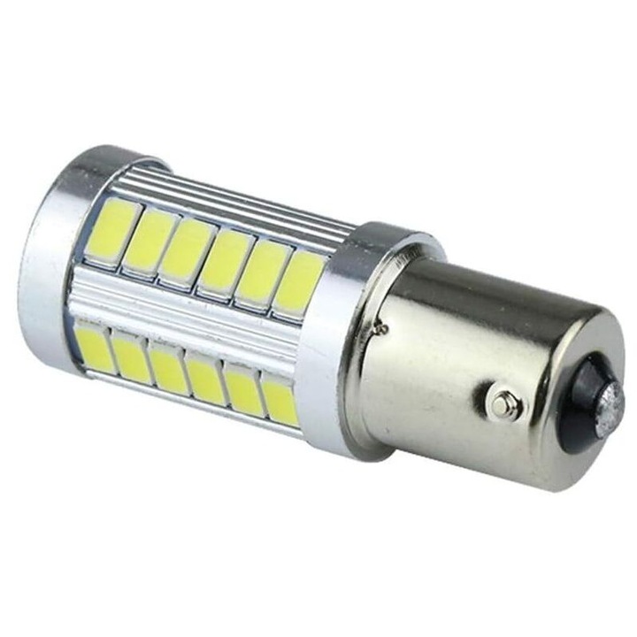 Set de 10 becuri LED 1156 BA15S P21W 33SMD 5730 pentru lumini spate auto, 5W, alb