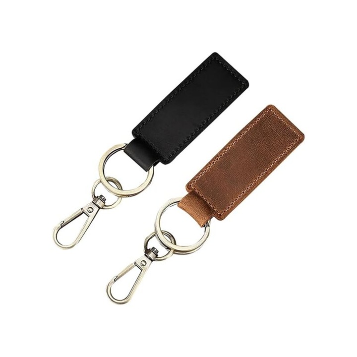 Szett 2 valódi bőr kulcstartó, fekete és barna, 14x3cm