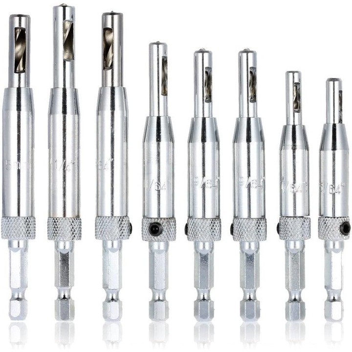 Set 8 burghie, dimensiuni 5/64", 7/64", 9/64", 11/64", 13/64", 5mm, 1/4", pentru usi de dulap