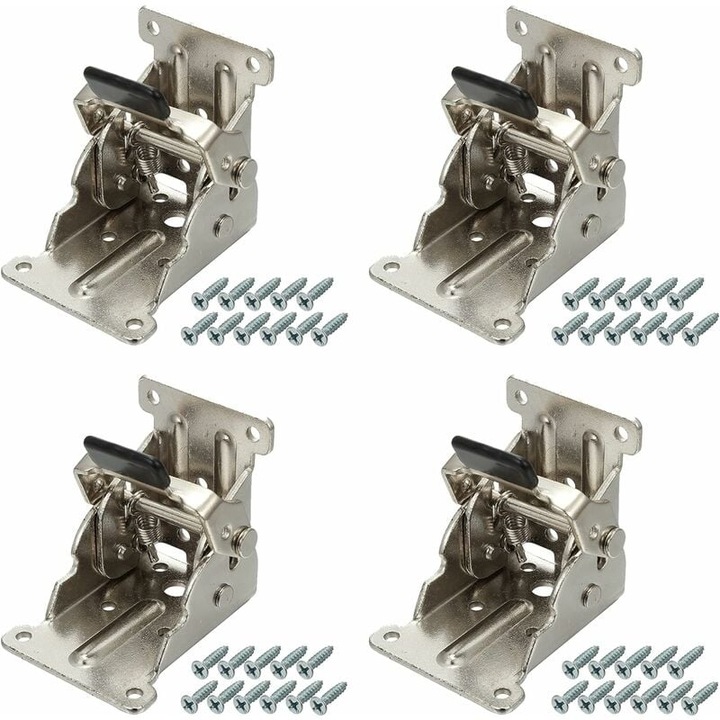 Set 4 balamale Pliabile Auto-Blocante, pentru Picioare de Masa, Pat, Canapea, Argintiu, 69x63x54mm