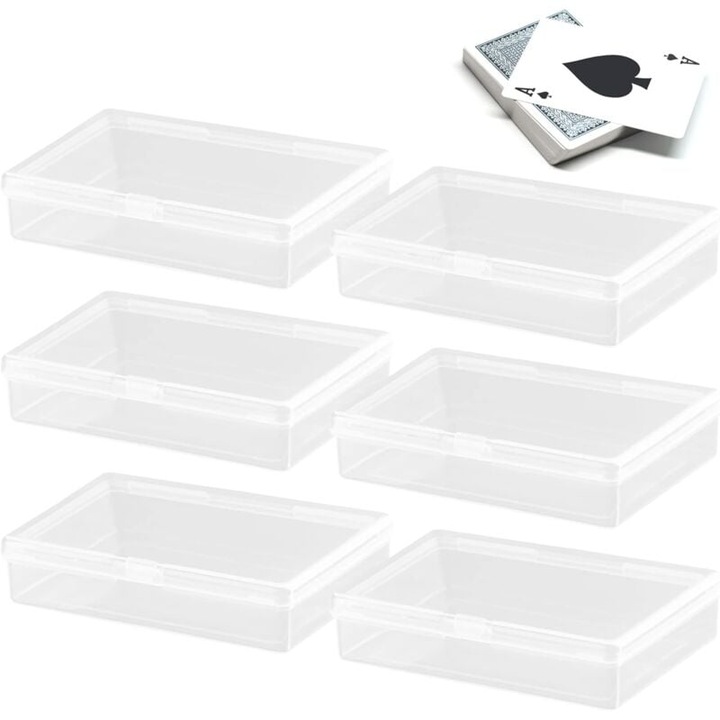 Készlet 6 átlátszó doboz játékkártyák tárolására, 9.5x6.9x2.4cm