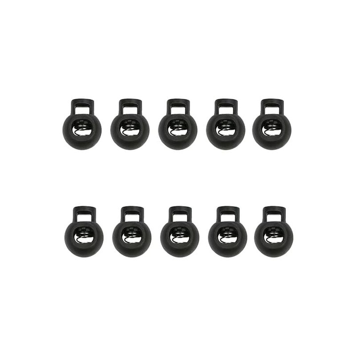 Prinzatoare pentru snururi palarie, set 10 bucati, 17mm, plastic, design cu orificiu unic