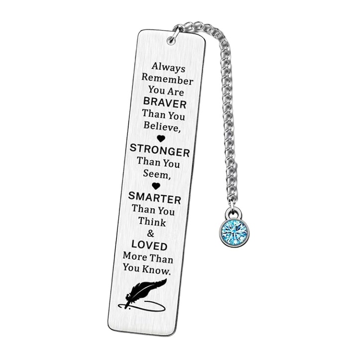 Semn de carte din inox cu citat inspirational, argintiu, 13x2.6cm